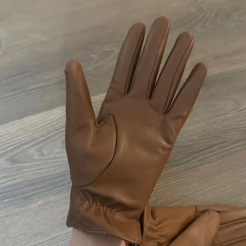 New brown fleece lined thick sheepskin leather gloves